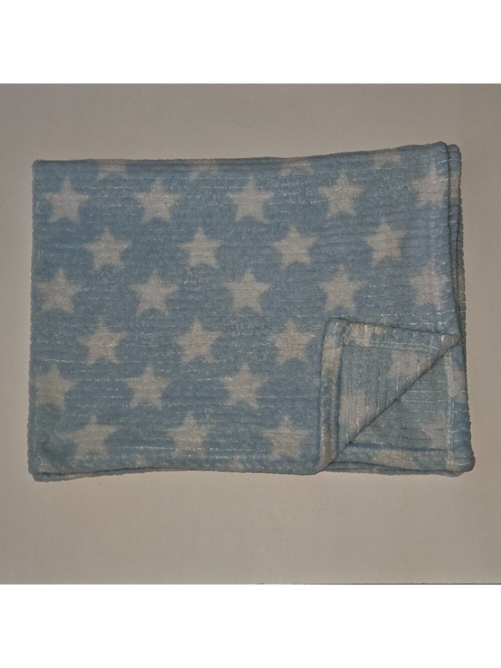 Nuby Blue White Stars Ribbed Fleece Baby Blanket 26" x 35"